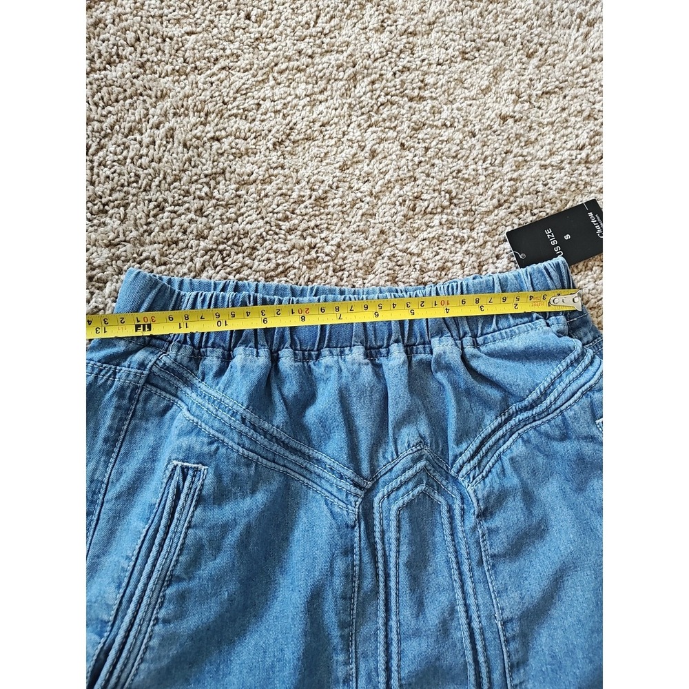 Women Maxi Skirt Size Small Pockets Blue Elastic Waist Casual Career No Slit - Picture 6 of 10